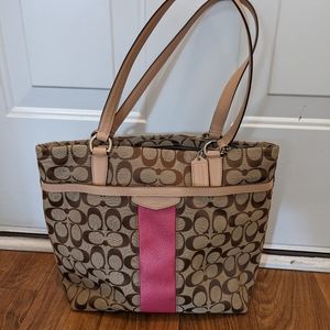 Coach purse - tan with pink accent